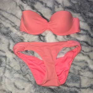 VS coral bandeau bikini 34C and small bottom